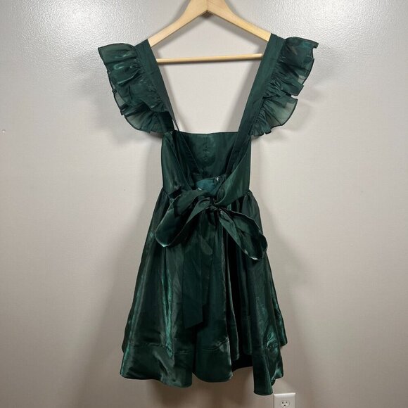 Altard State Babydoll Mini Dress Size XL Green Flutter Sleeve Tie Back Party - Picture 2 of 12